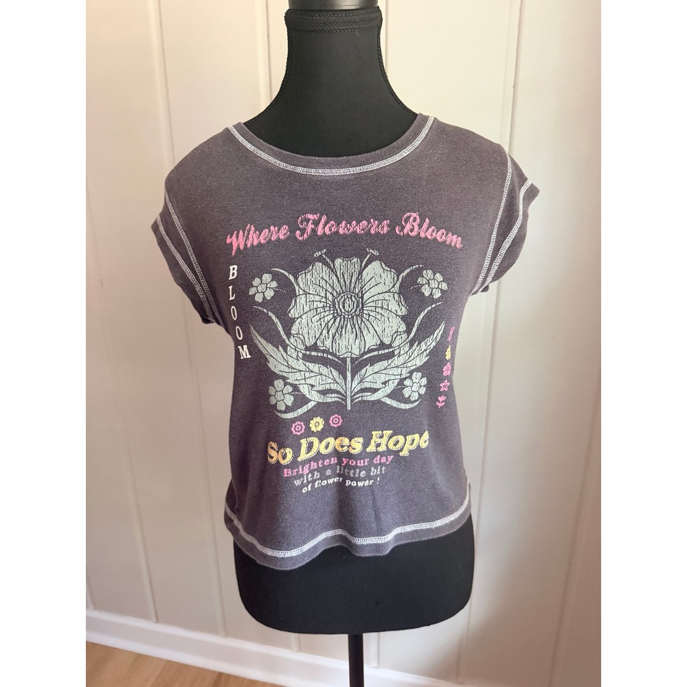 Social Culture Where Flowers Bloom Graphic Baby Tee Dark Gray Contrast Stitch